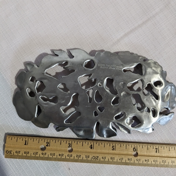 Vintage Seagull Canada Pewter 1996 trinket tray roses and leaves Ethain Zinn - Picture 5 of 5